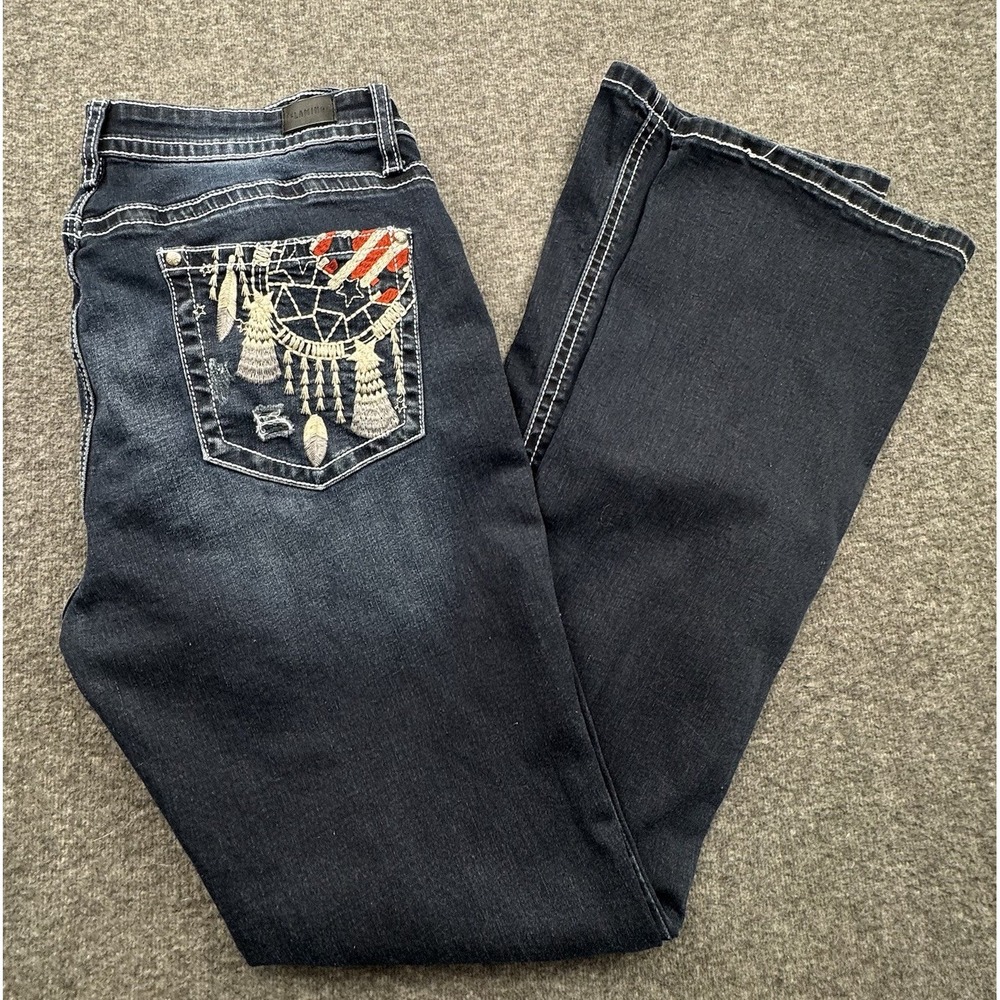 Flamingo Jeans Sz XL 34x33 High Rise Boot Cut Dark Wash Embroidered Western